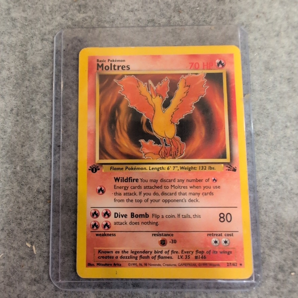 Pokemon Moltres 1st Edition Fossil Rare 27/62 Wizards of the Coast WotC NM